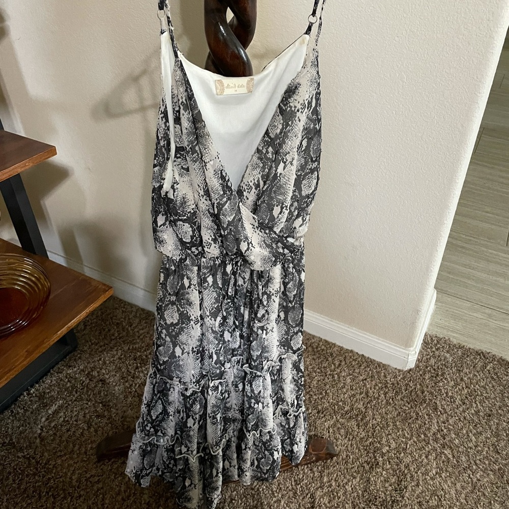 Black reptile print spaghetti strap dress with tie